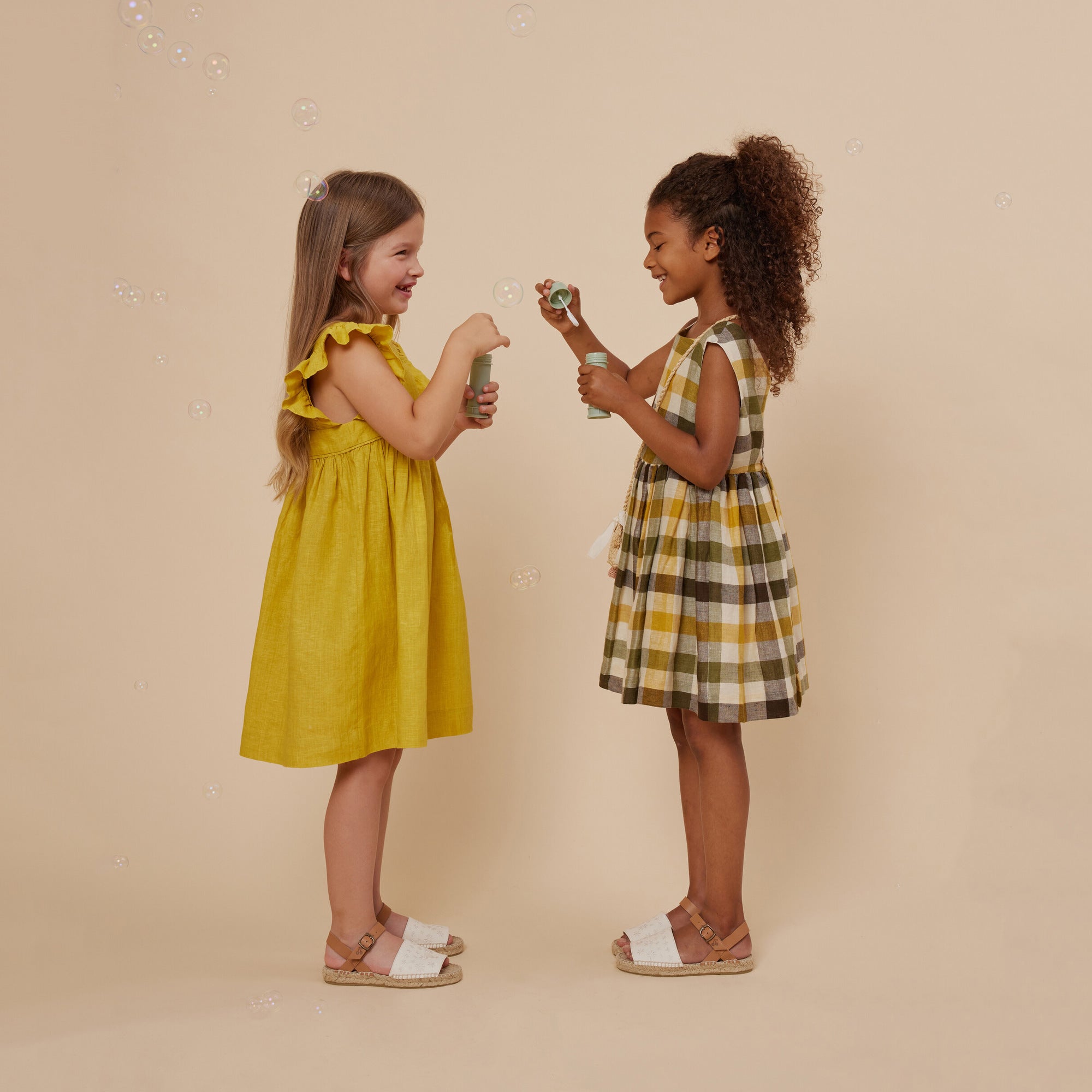 Girls Yellow Check Cotton Dress