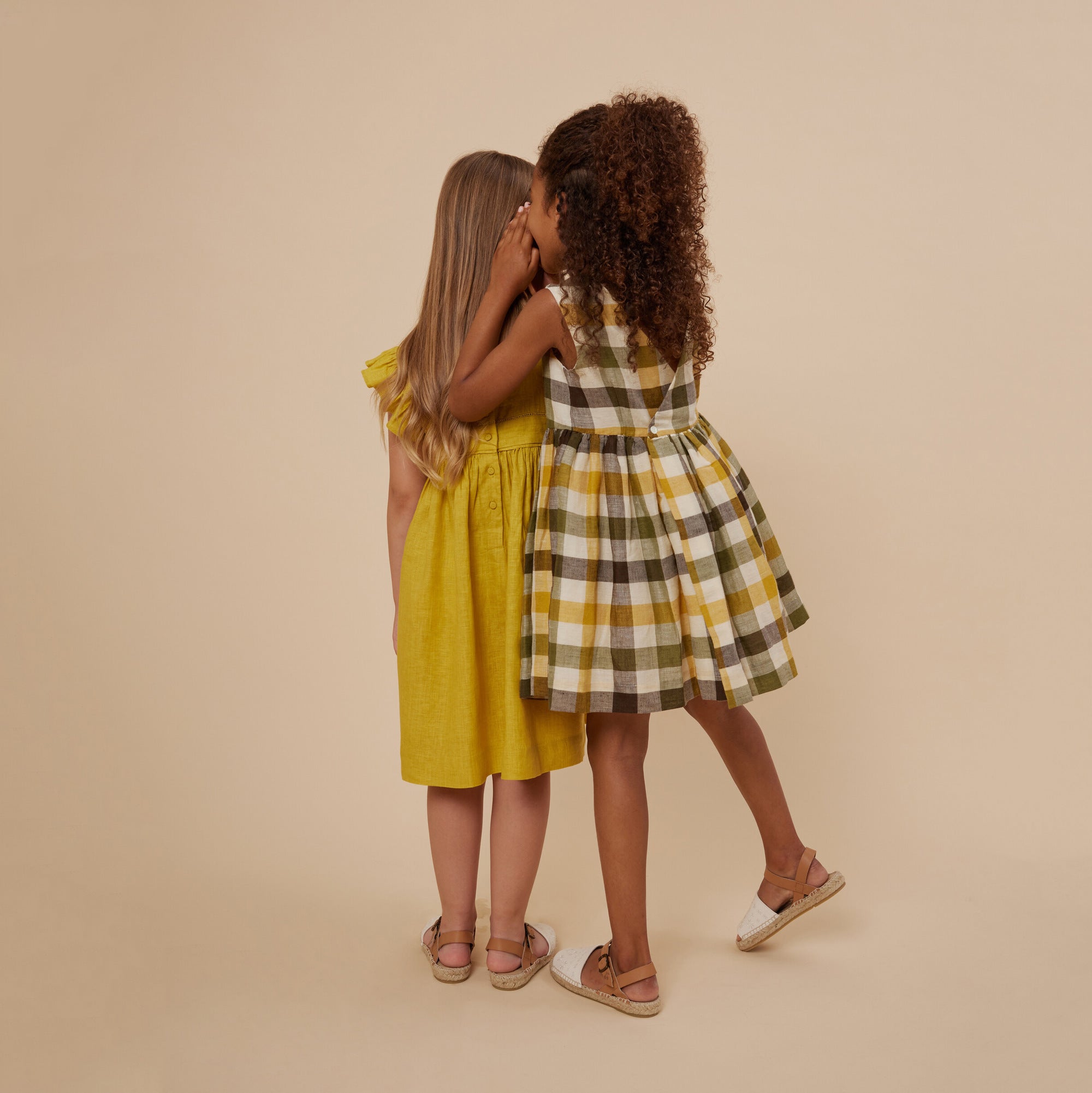 Girls Yellow Check Cotton Dress