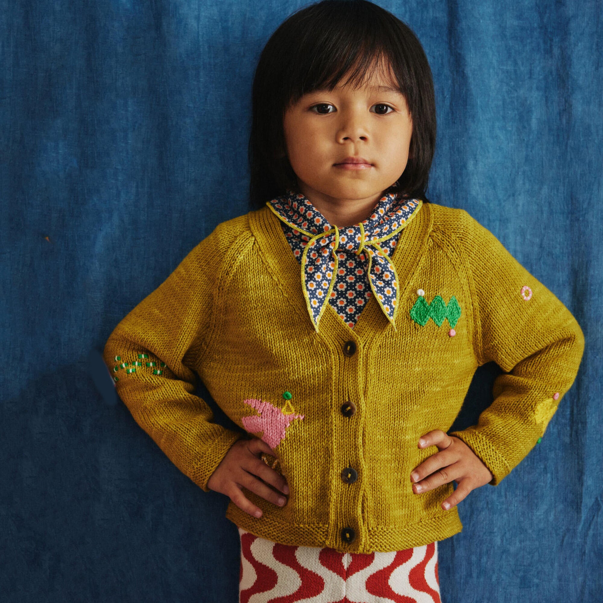 Boys & Girls Olive Jacquard Cotton Cardigan