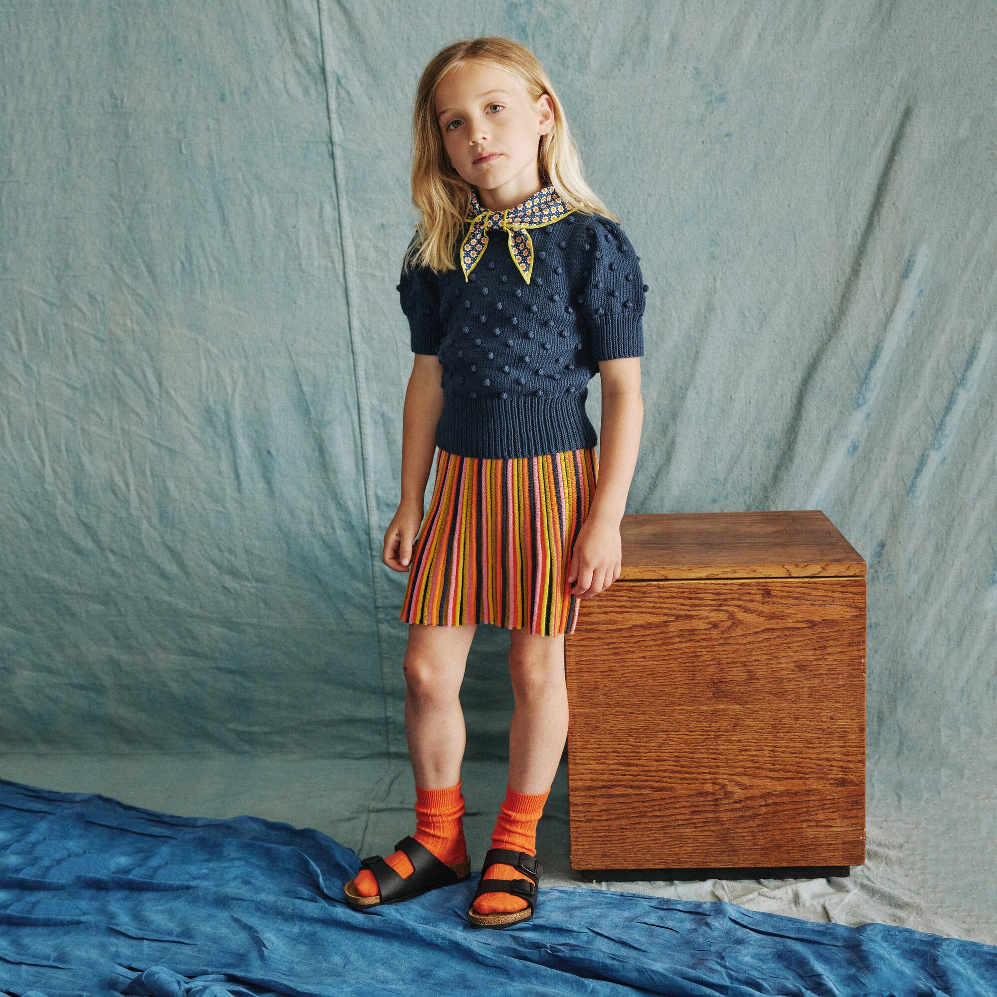 Girls Multicolor Stripes Cotton Skirt