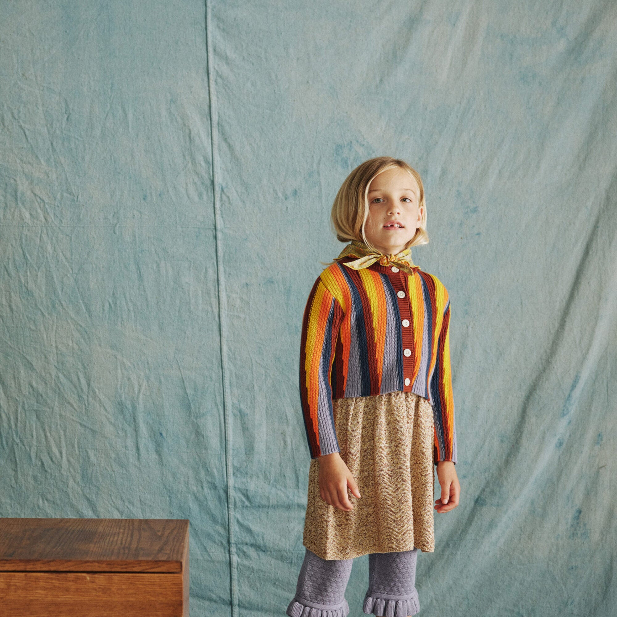 Girls Multicolor Stripes Cotton Cardigan