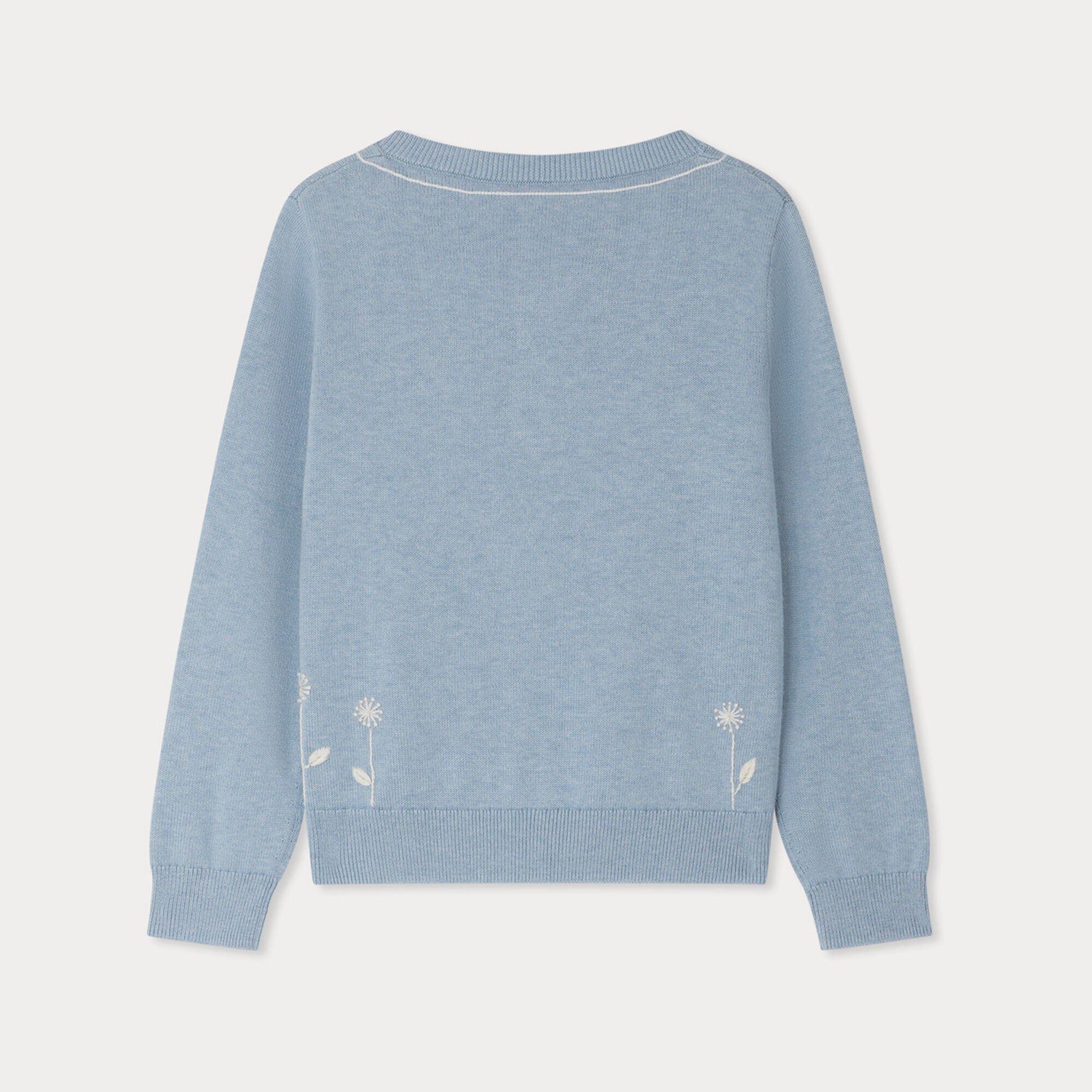 Girls Blue Embroidered Cotton Cardigan