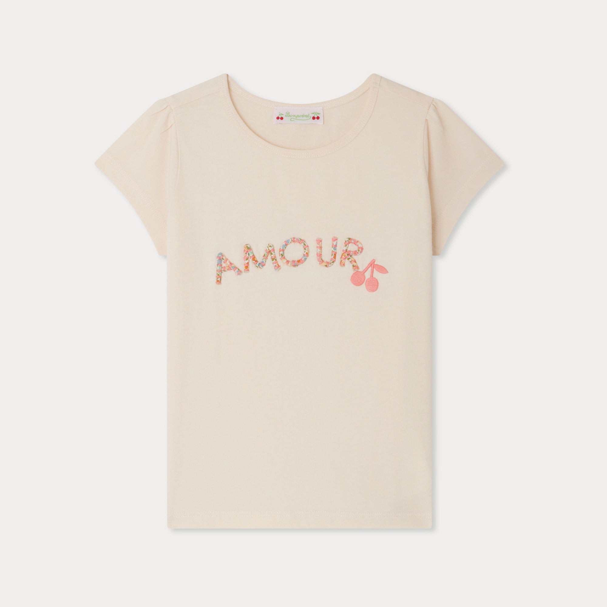 Girls Light Pink Embroidered Cotton T-Shirt