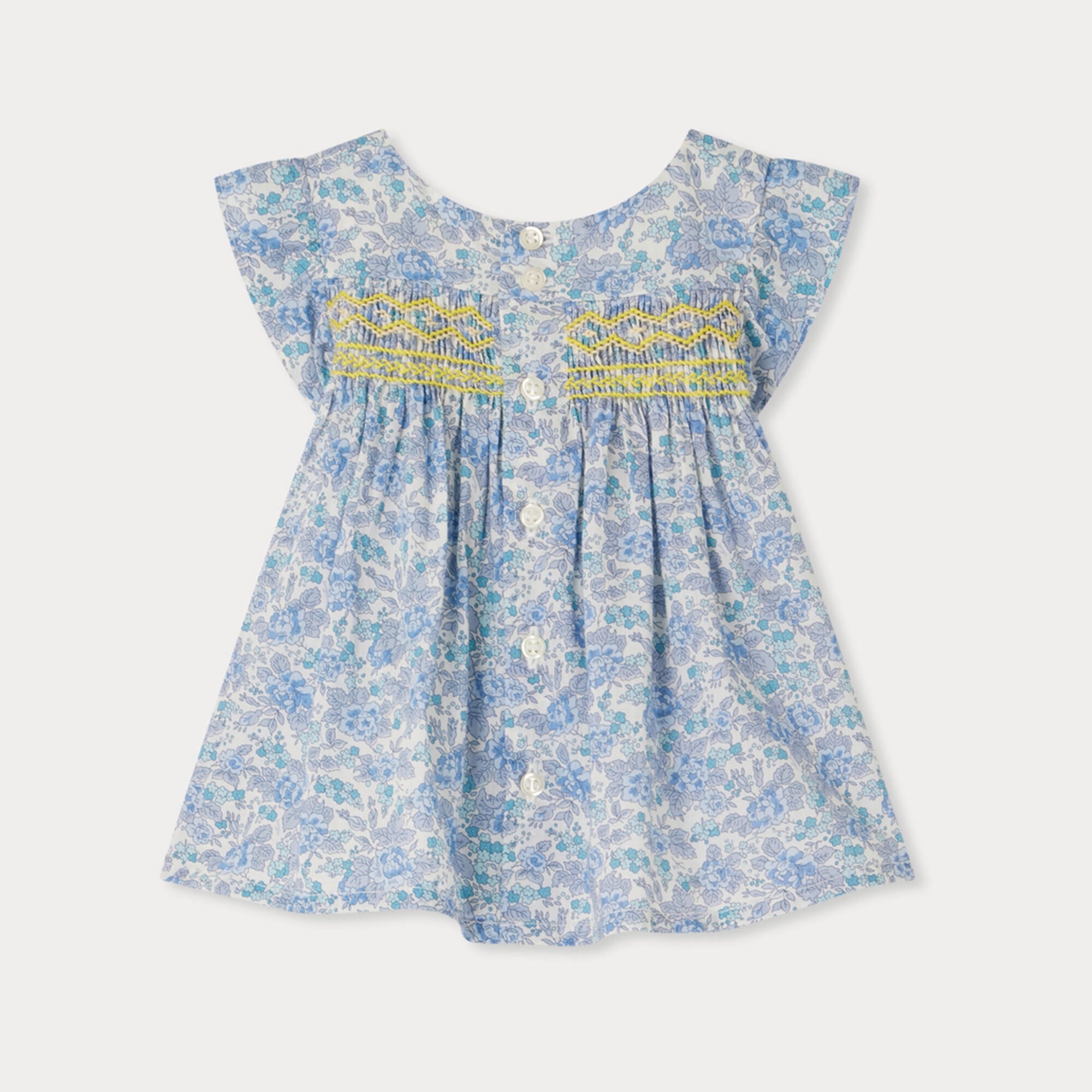 Baby Girls Light Blue Floral Cotton Dress