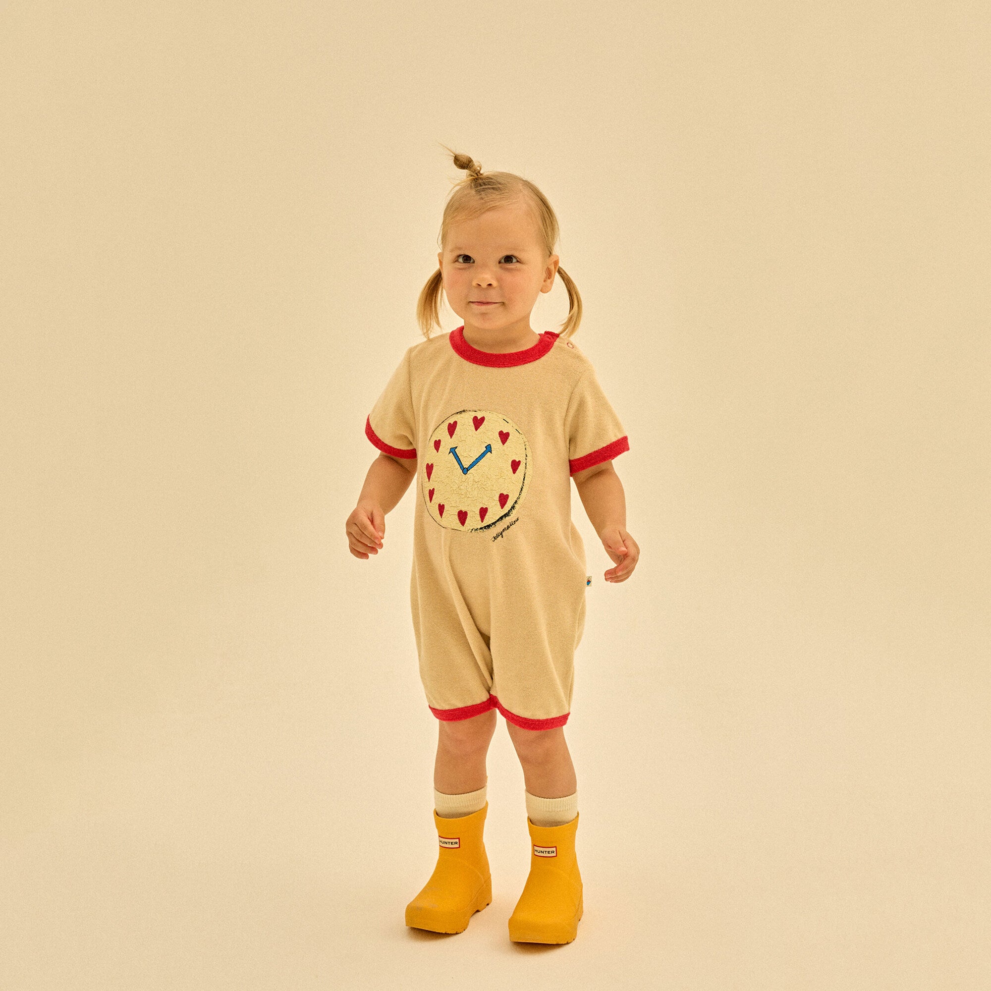 Baby Boys & Girls Beige Printed Cotton Babysuit