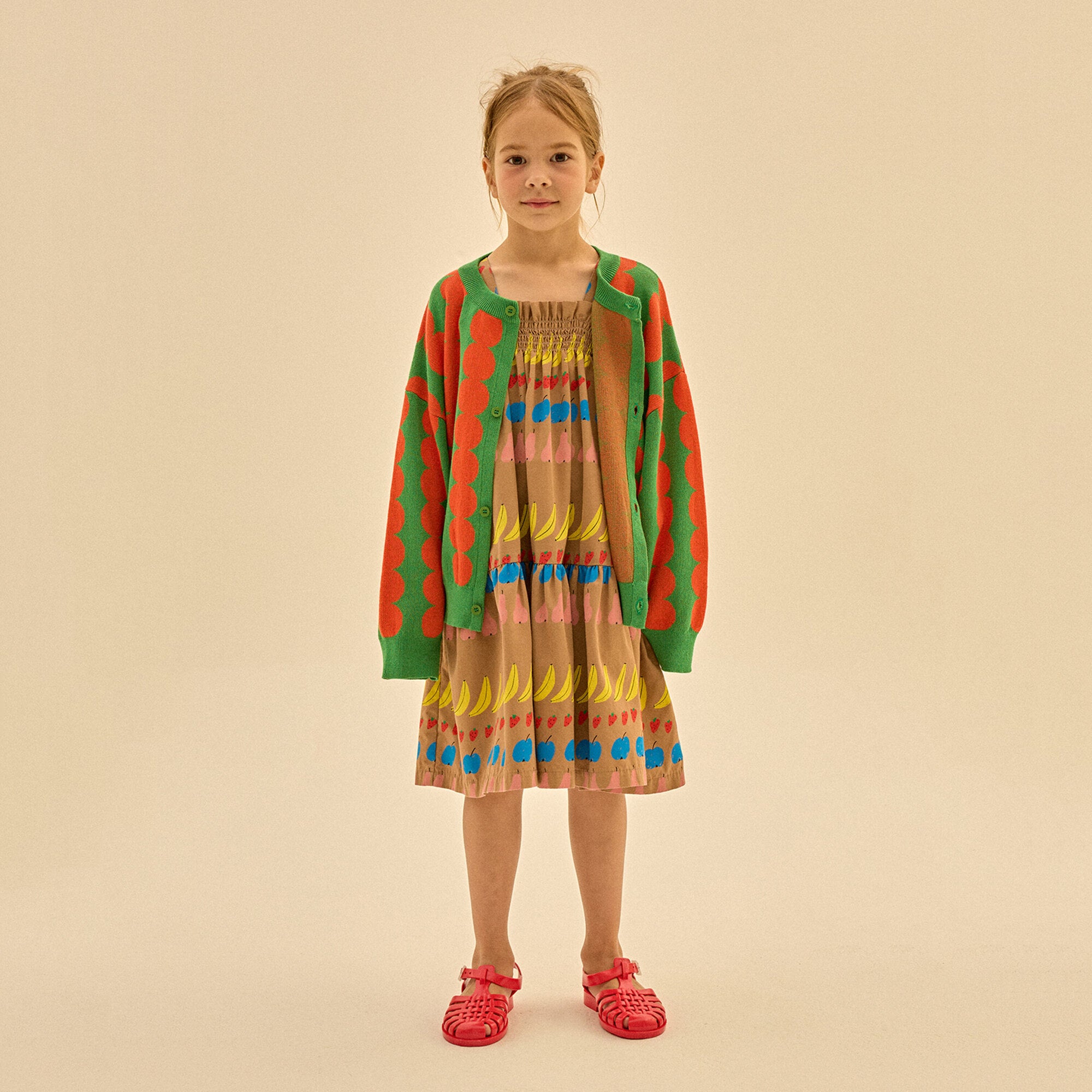 Girls Brown Printed Cotton Dress