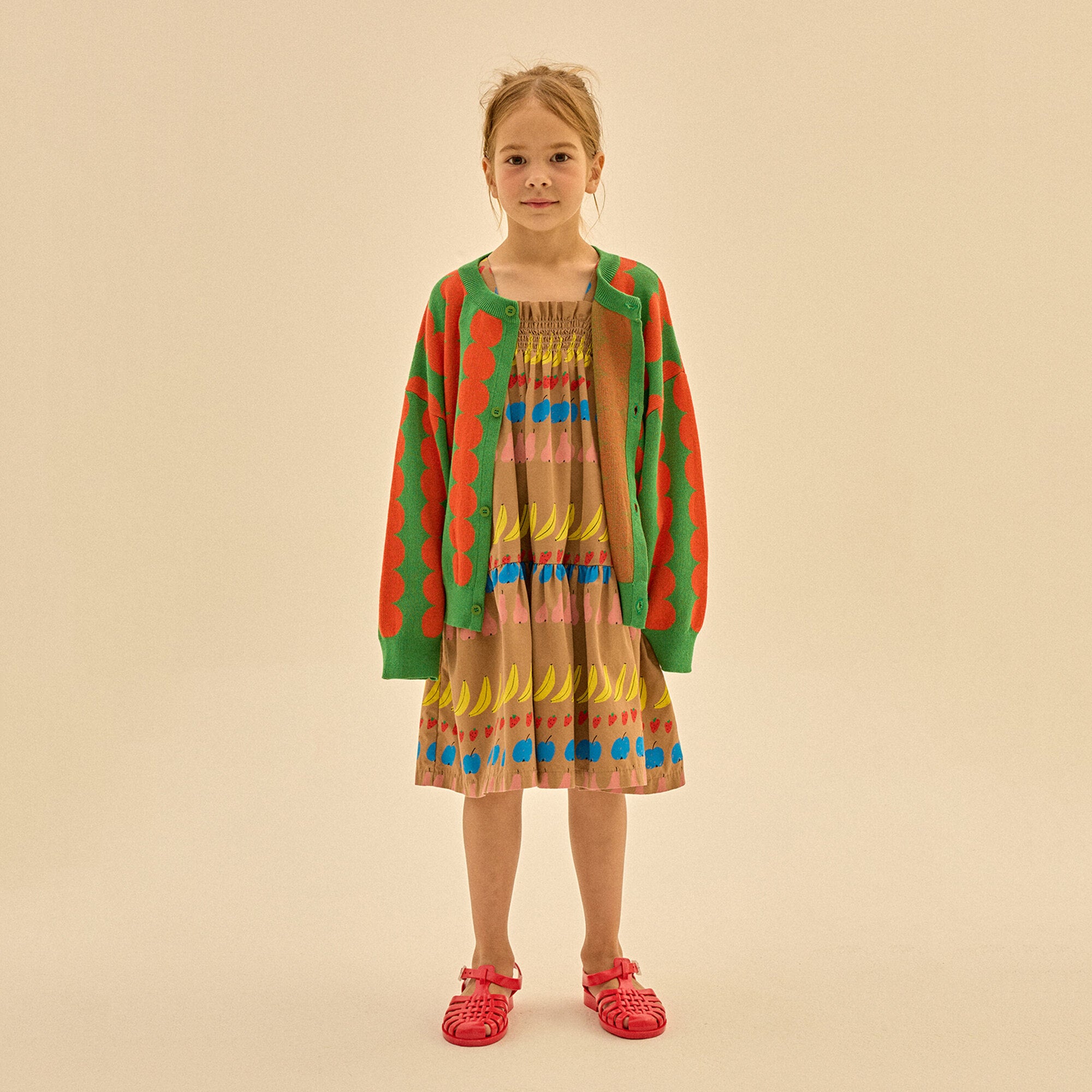 Girls Brown Printed Cotton Dress