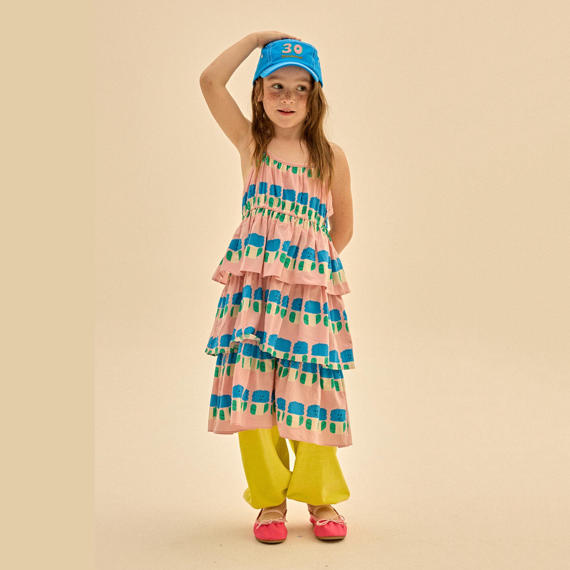 Girls Pink Printed Cotton Dress