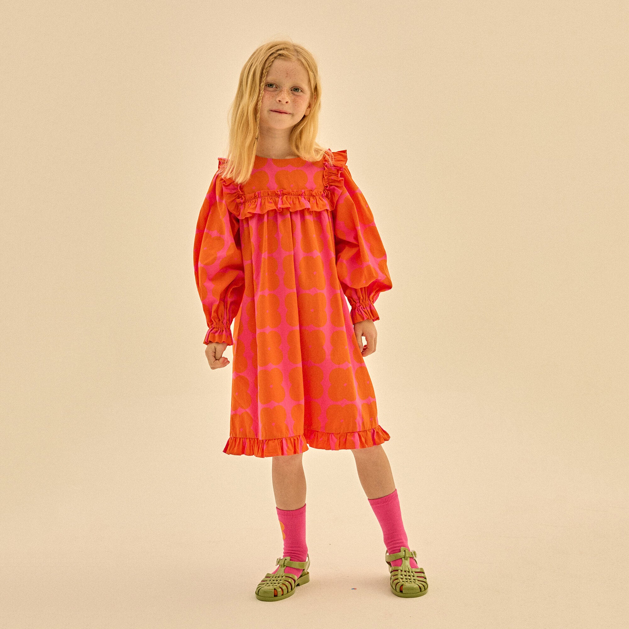 Girls Pink Check Cotton Dress