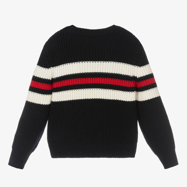Boys Navy Logo Wool Sweater