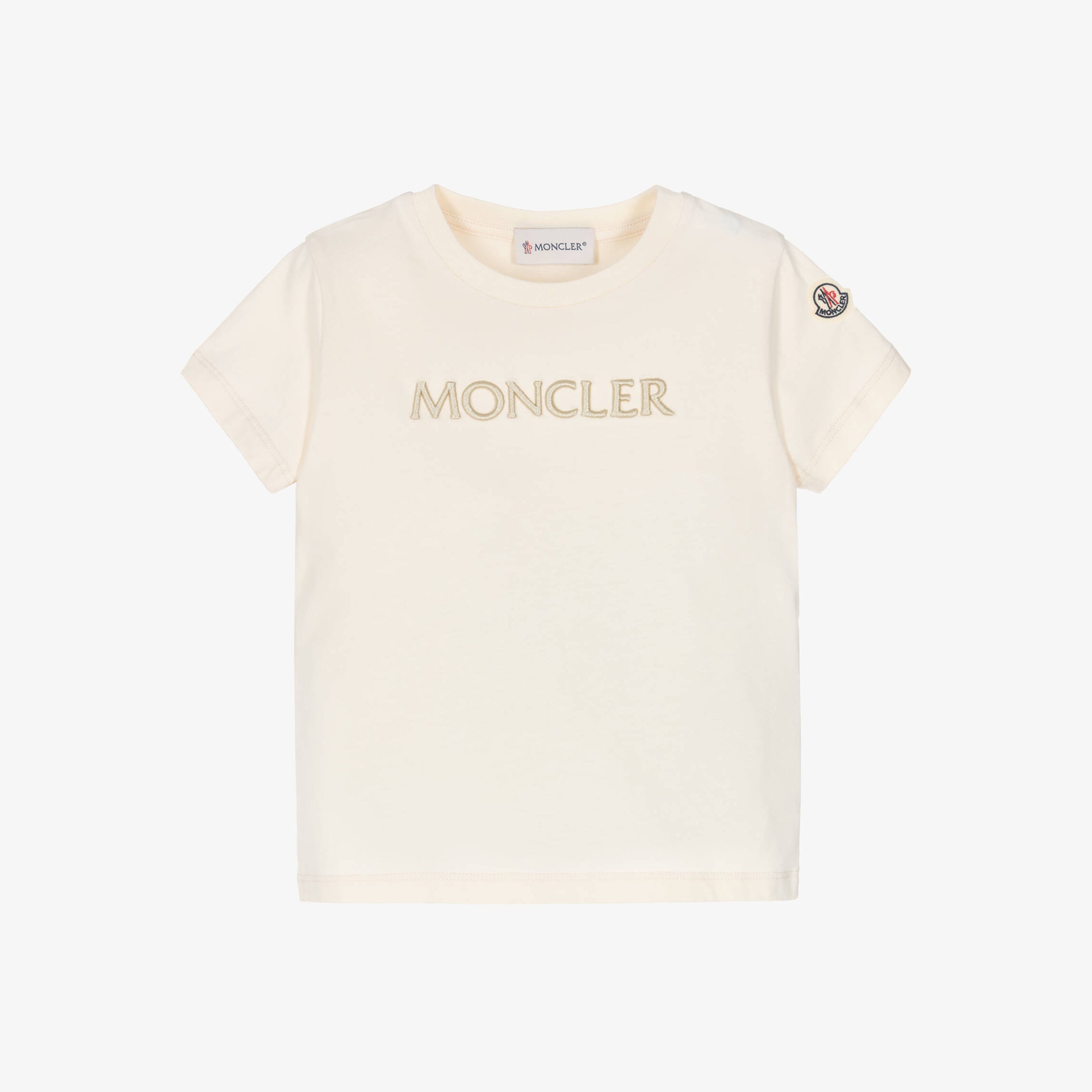 Girls Cream Embroidered Logo Cotton T-Shirt