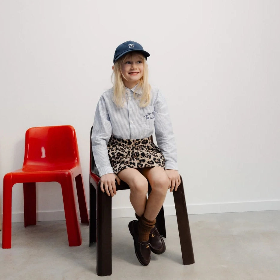 Chemise en coton rayée bleue pour fille