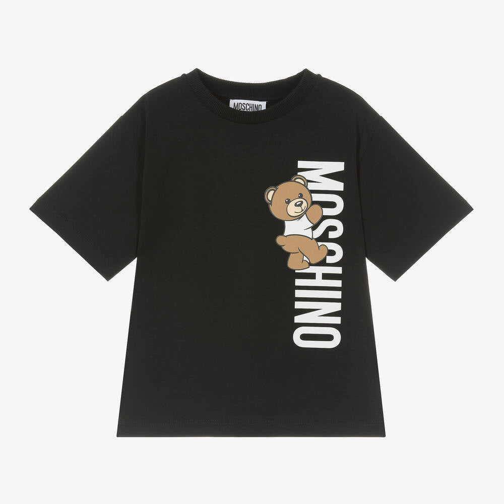 Boys & Girls Black Teddy Bear Cotton T-Shirt