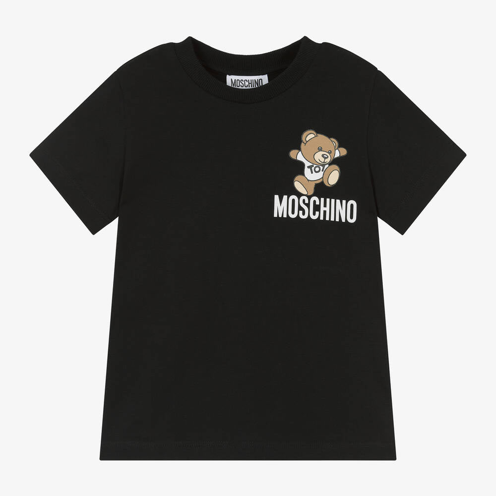 Boys & Girls Black Teddy Bear Cotton T-Shirt