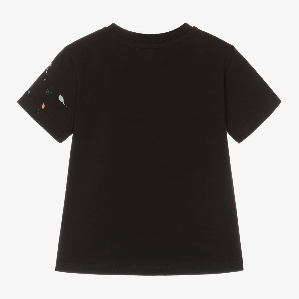 Boys Black Printed Cotton T-Shirt