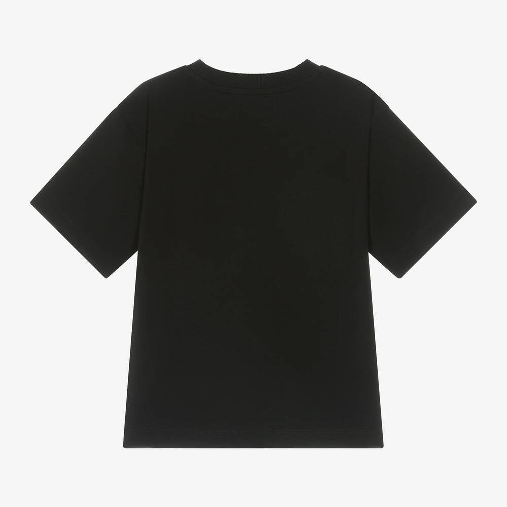 Girls Black Teddy Cotton T-Shirt