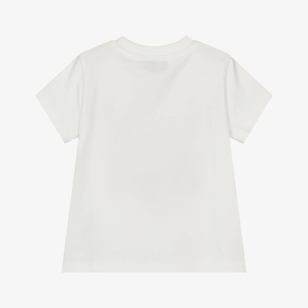 Girls White Printed Cotton T-Shirt