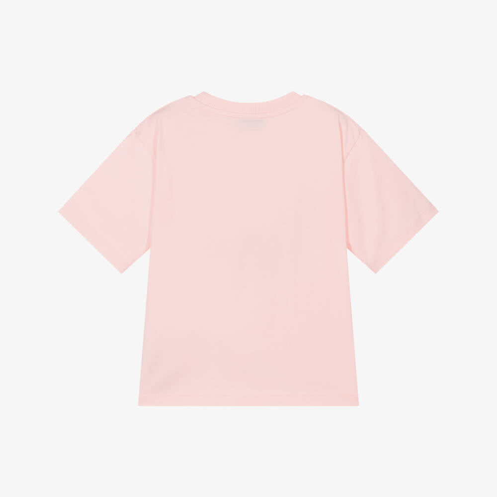 Girls Pink Printed Logo Cotton T-Shirt