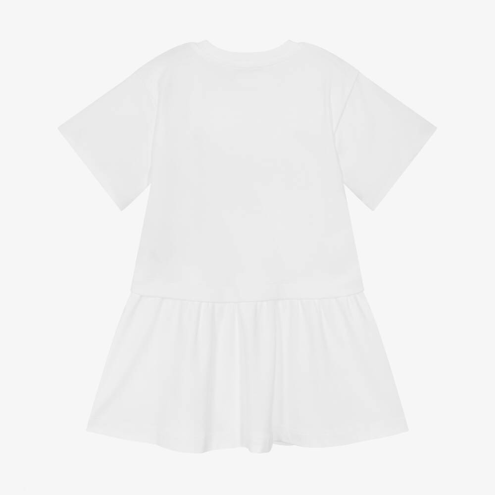 Girls White Printed Cotton Dress