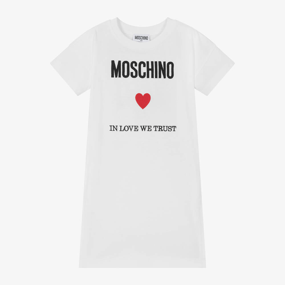 Girls White Logo Cotton Dress