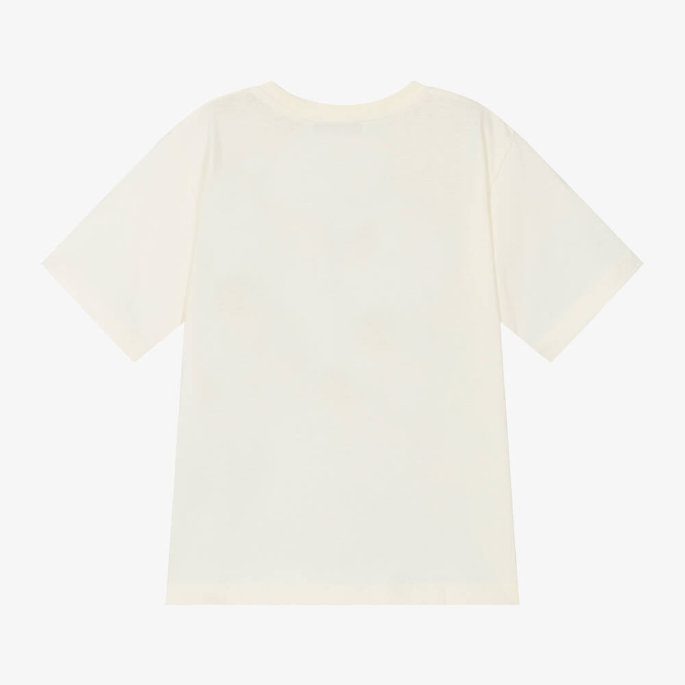Boys & Girls Cream Printed Cotton T-Shirt