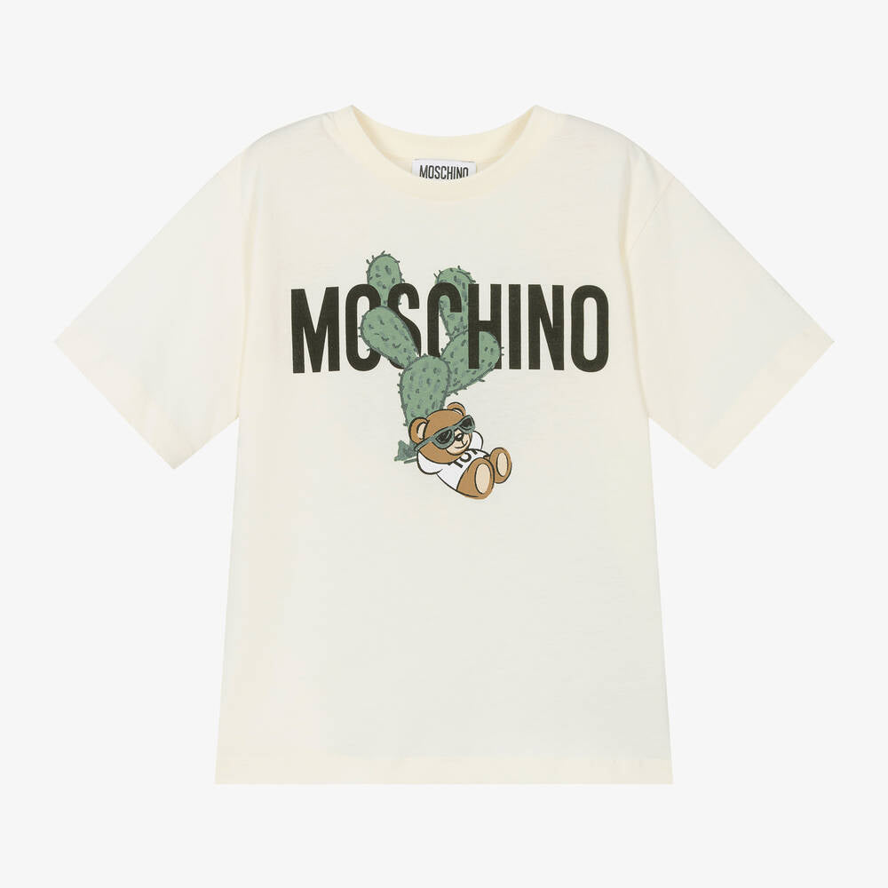 Boys & Girls Cream Printed Cotton T-Shirt