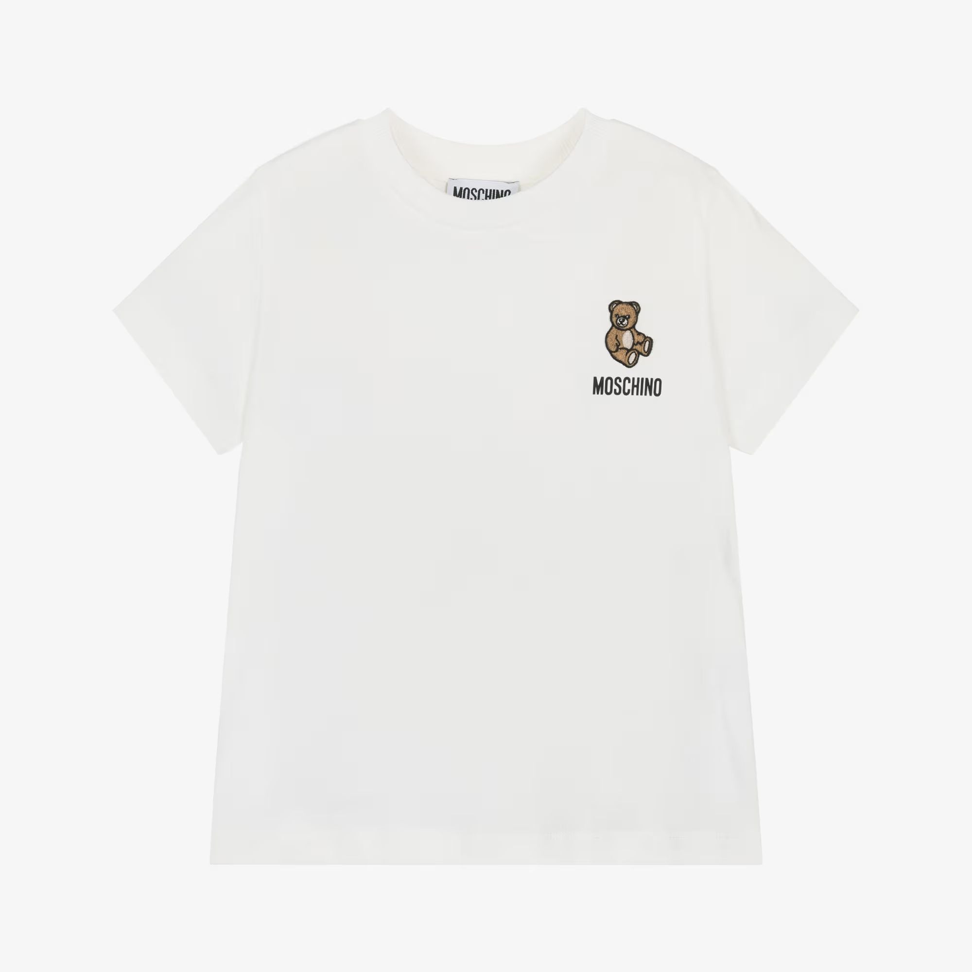 Boys & Girls White Embroidered Bear Cotton T-Shirt