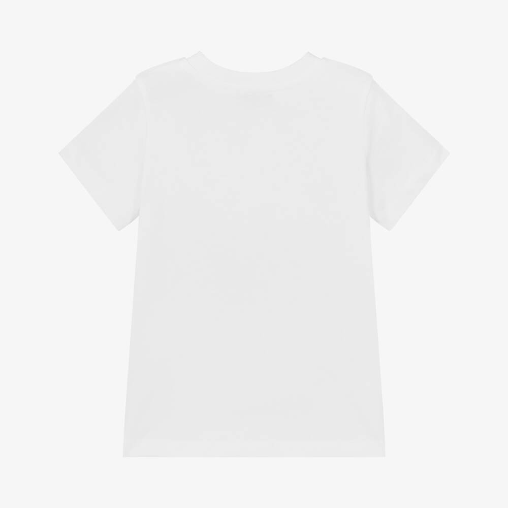 Boys & Girls White Embroidered Logo Cotton T-Shirt