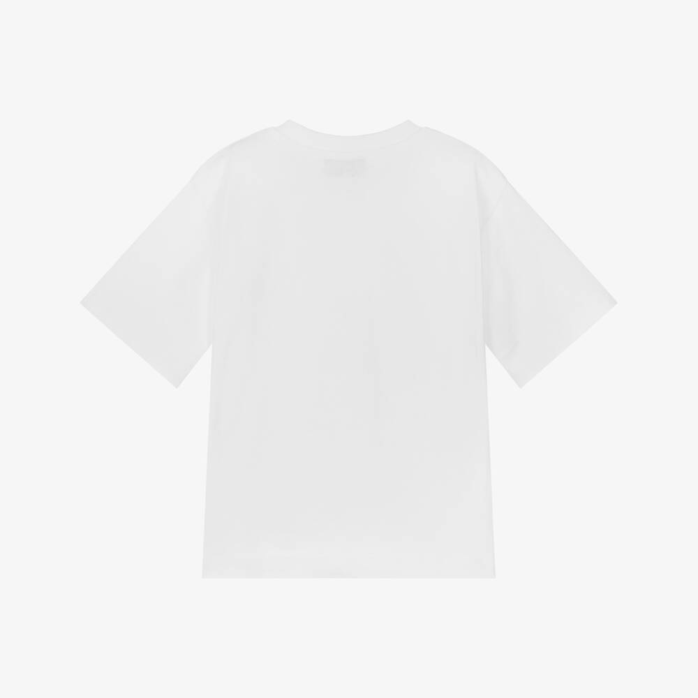 Boys & Girls White Printed Cotton T-Shirt