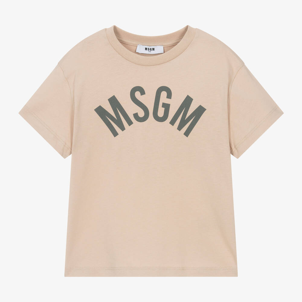 Boys & Girls Beige Logo Cotton T-Shirt