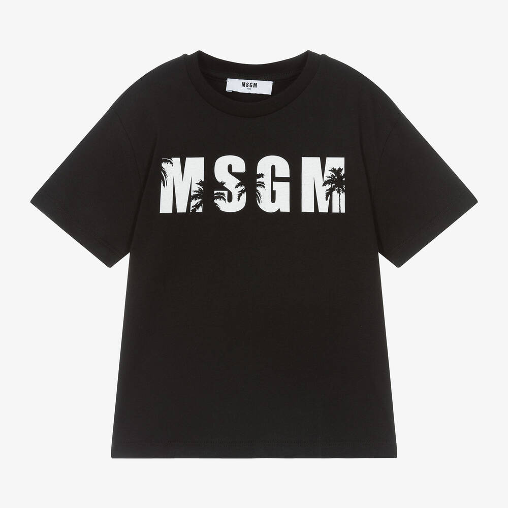 Boys & Girls Black Logo Cotton T-Shirt