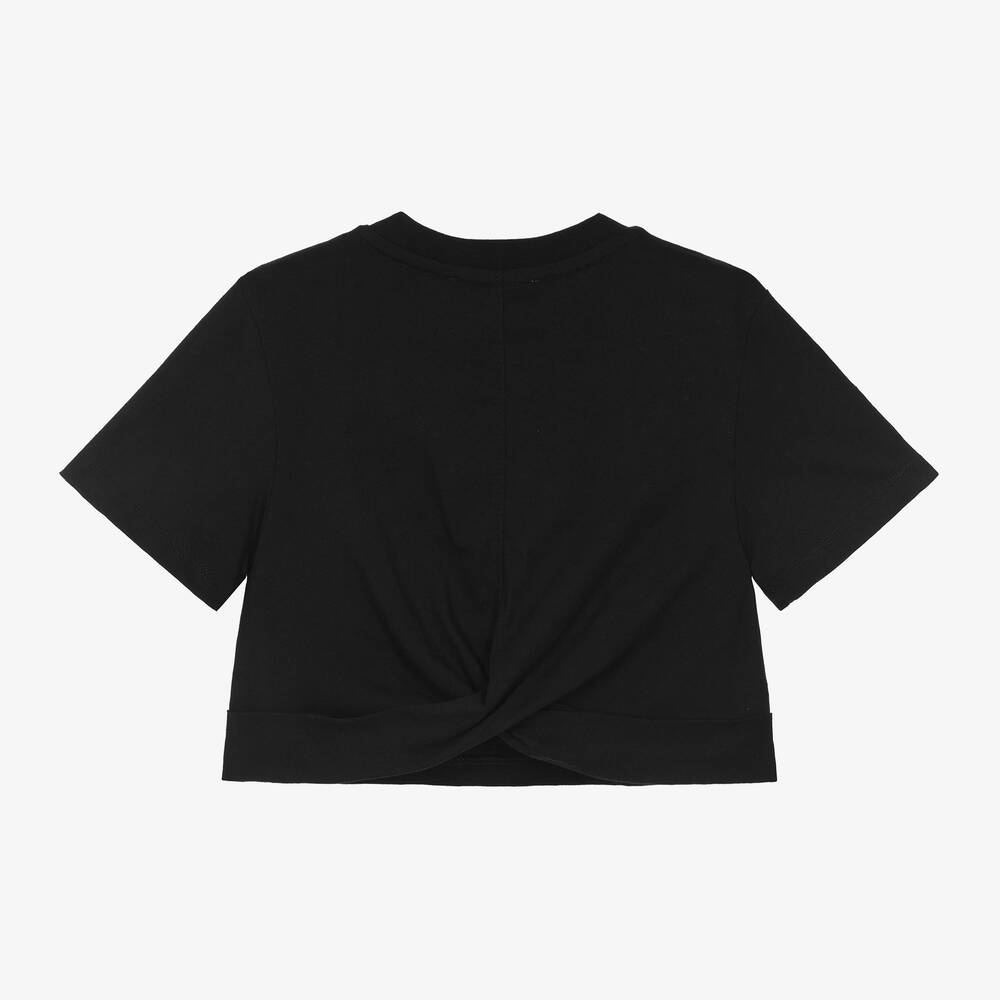 Girls Black Cropped Cotton T-Shirt