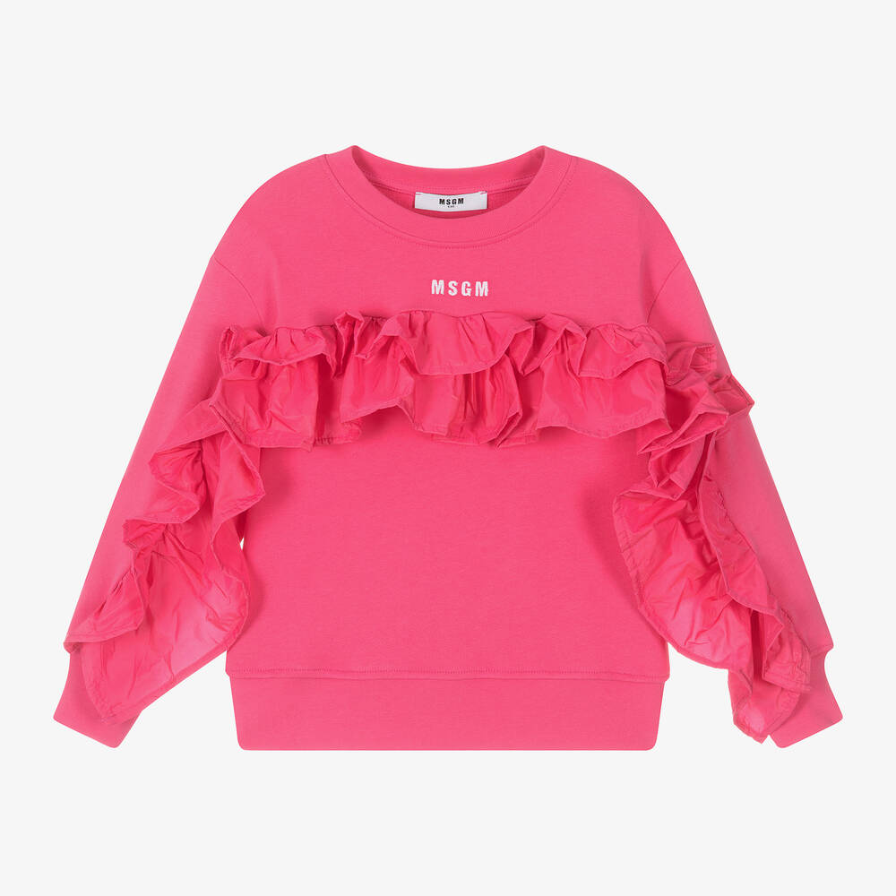 Girls Fuchsia Ruffled Cotton Sweatshirt