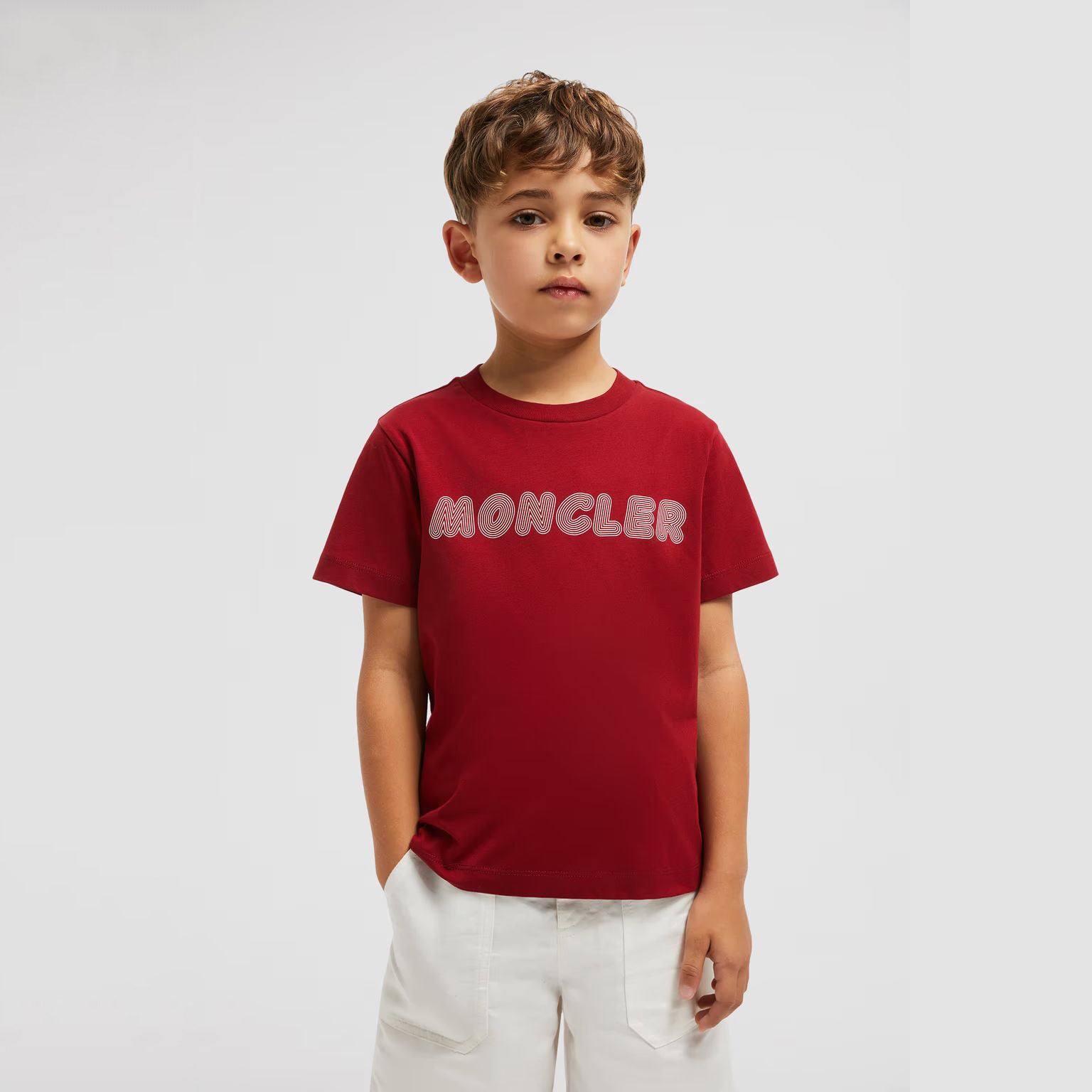 Boys Dark Red Logo Cotton T-Shirt