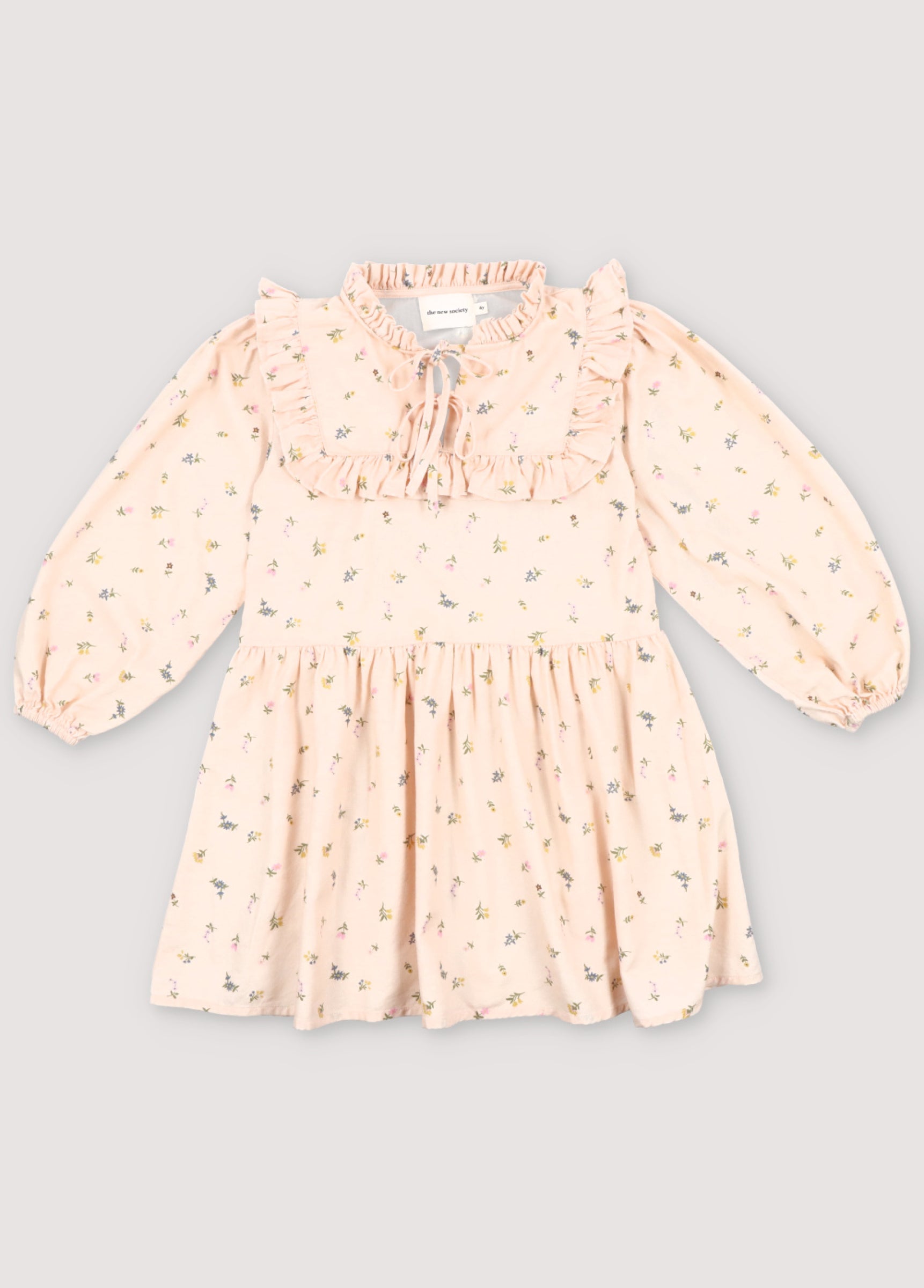 Girls Beige Floral Cotton Dress