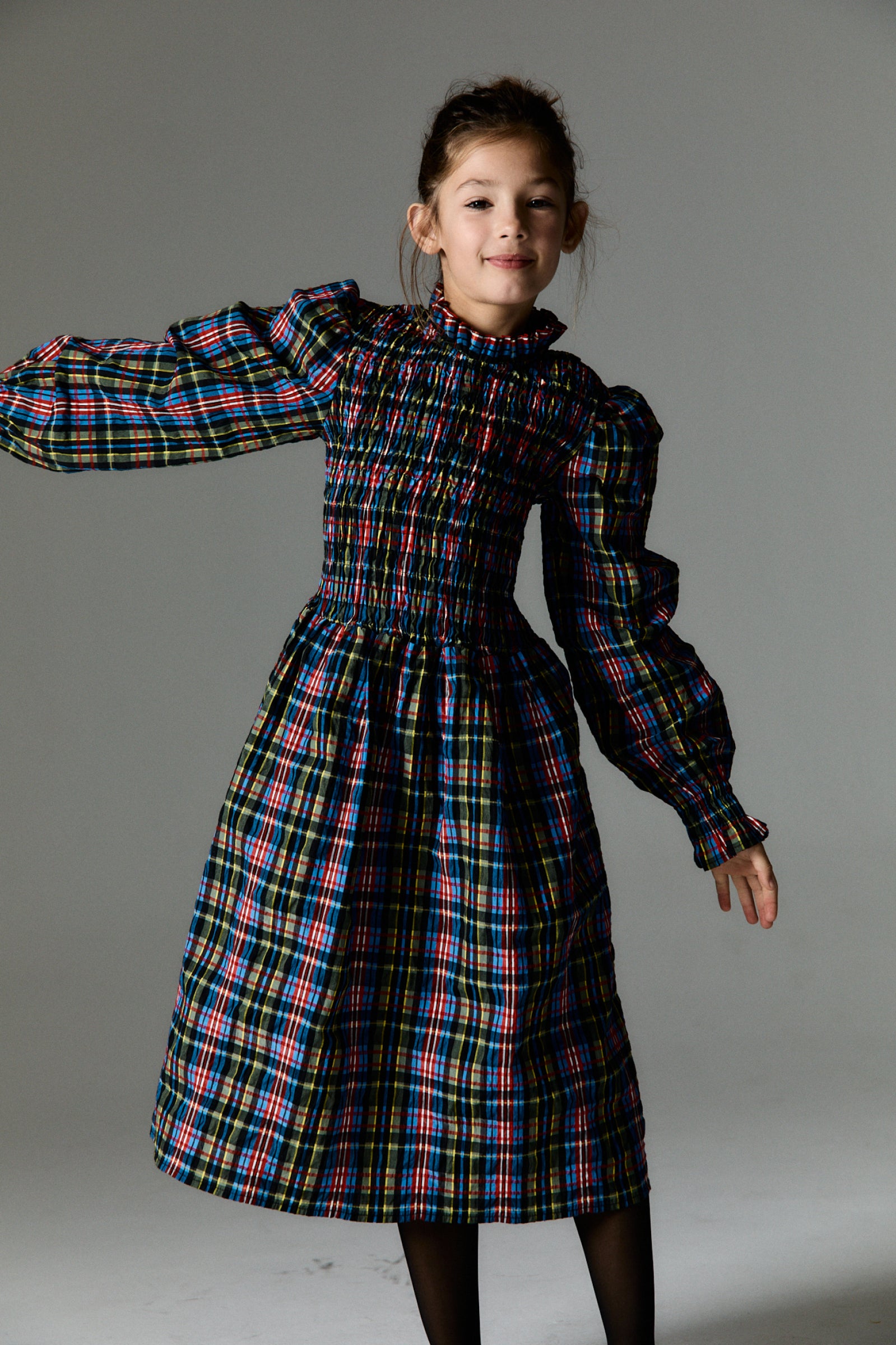 Girls Multicolor Check Dress