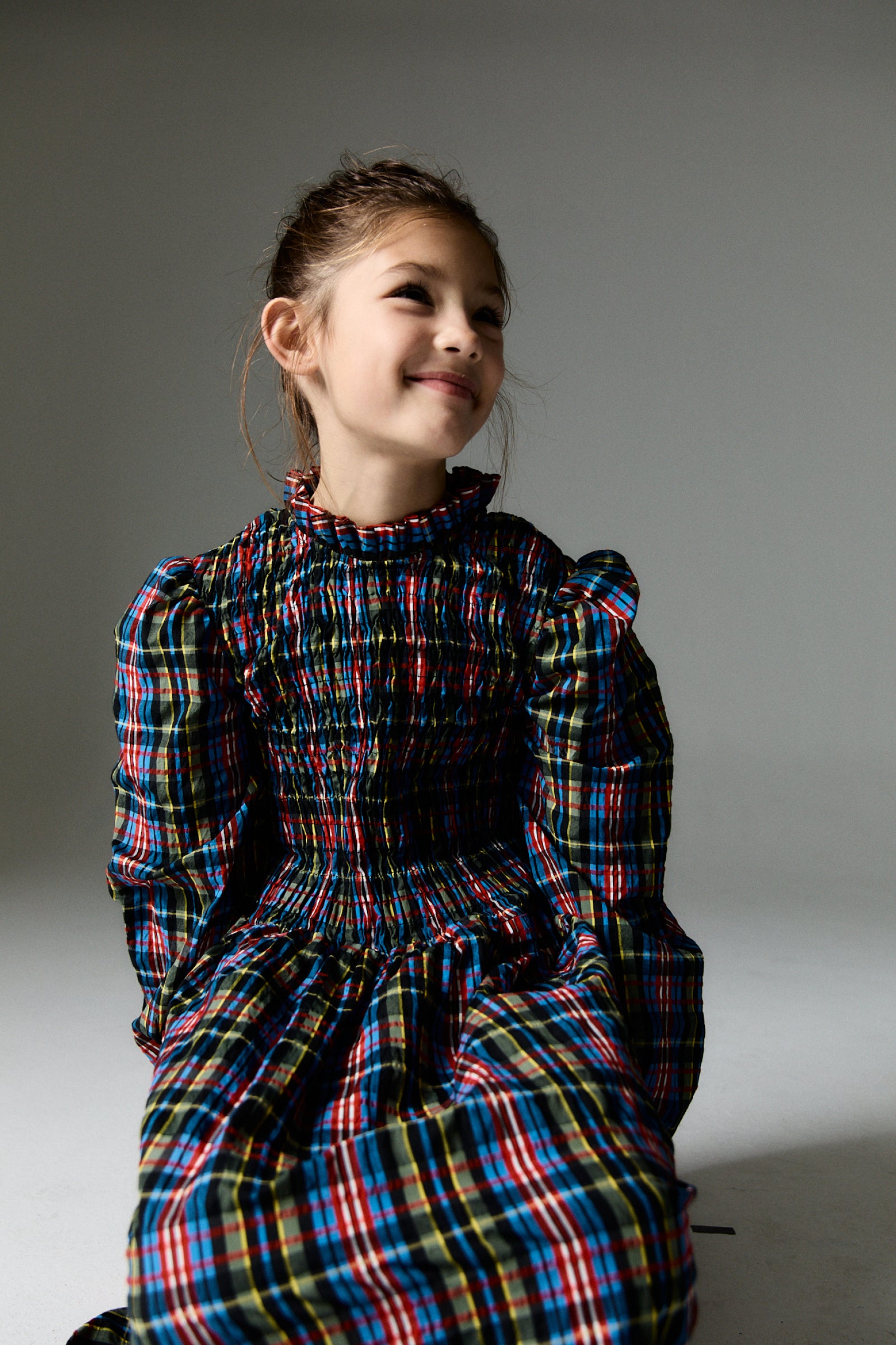 Girls Multicolor Check Dress