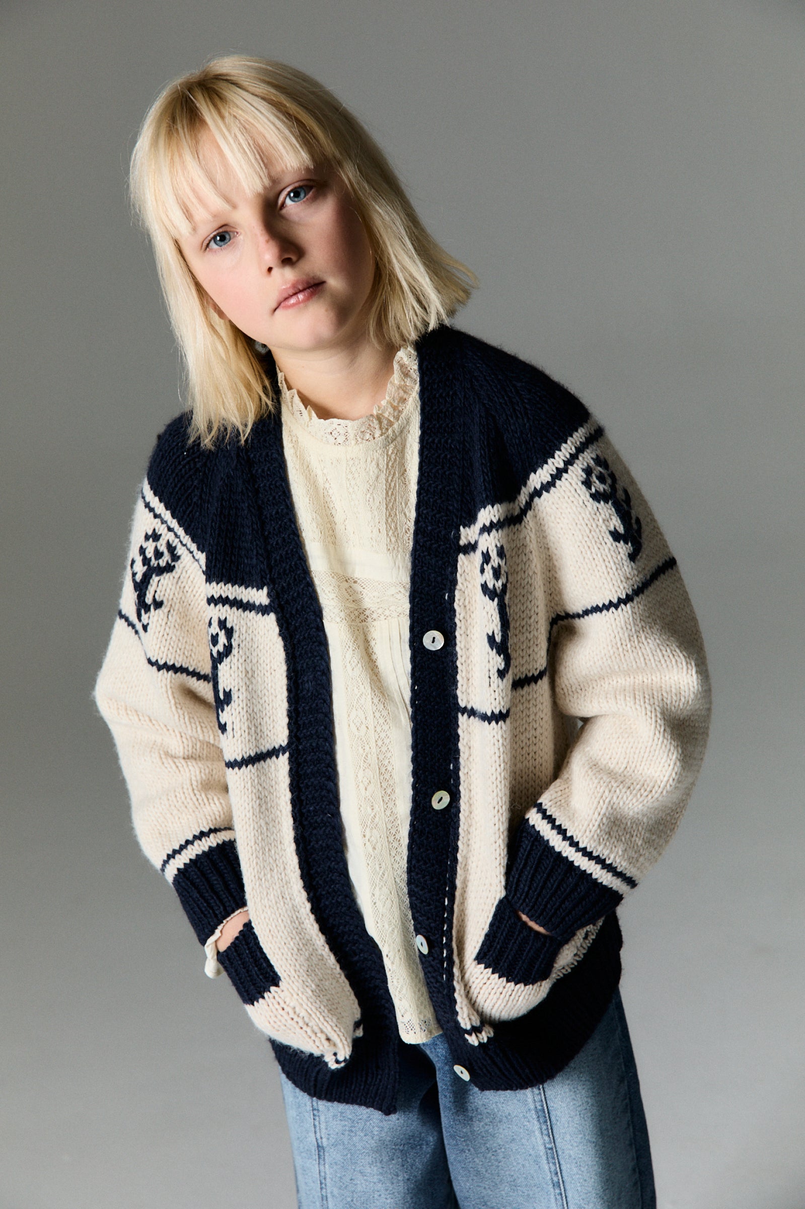 Girls Cream Wool Cardigan