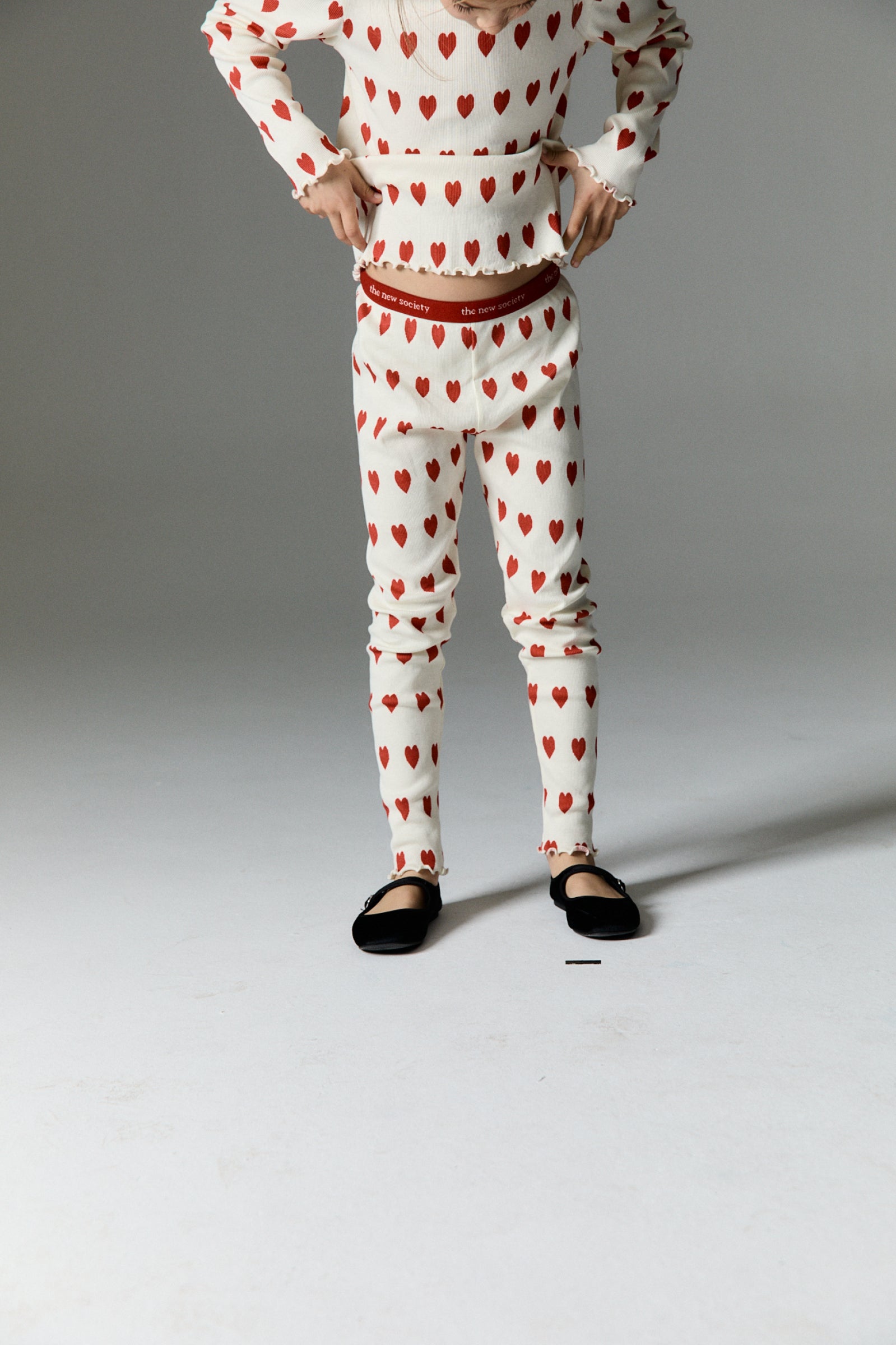 Girls White Heart Cotton Leggings