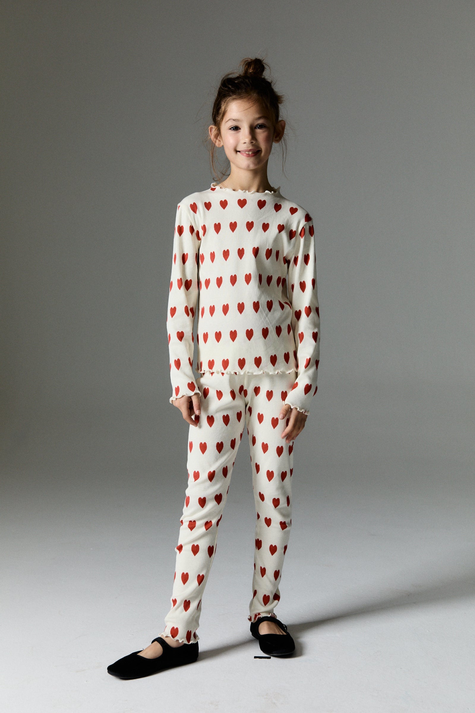Girls White Heart Cotton Leggings