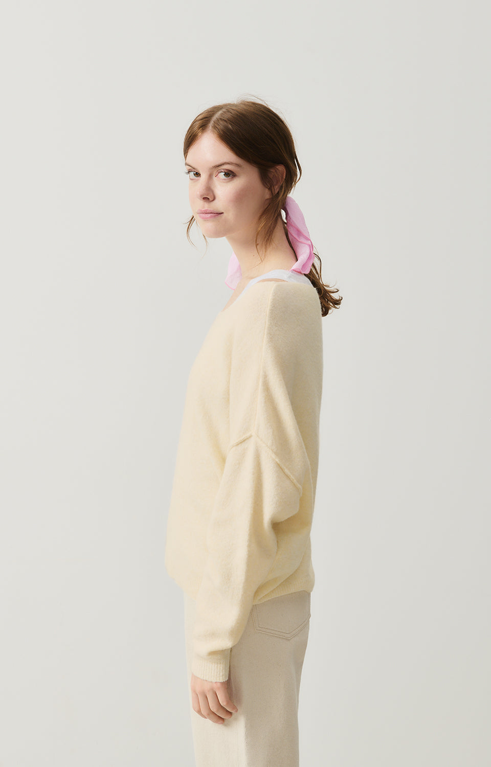 Women Cream Knit Sweater