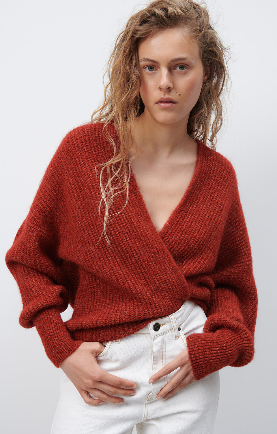 Women Red Knit Cardigan