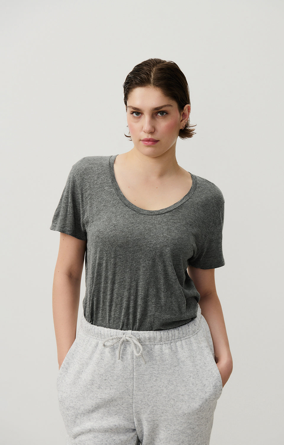Women Dark Grey Cotton T-Shirt