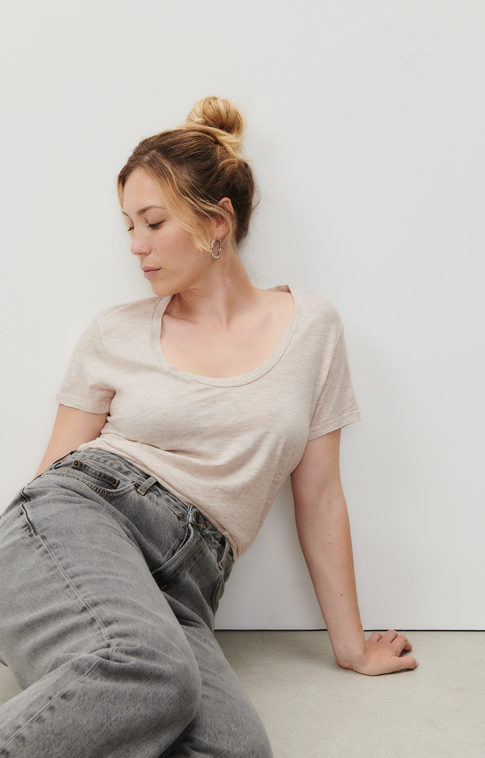 Women Beige Cotton T-Shirt