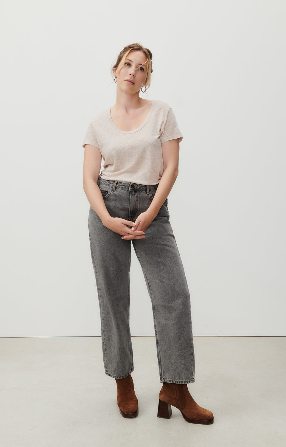 Women Beige Cotton T-Shirt
