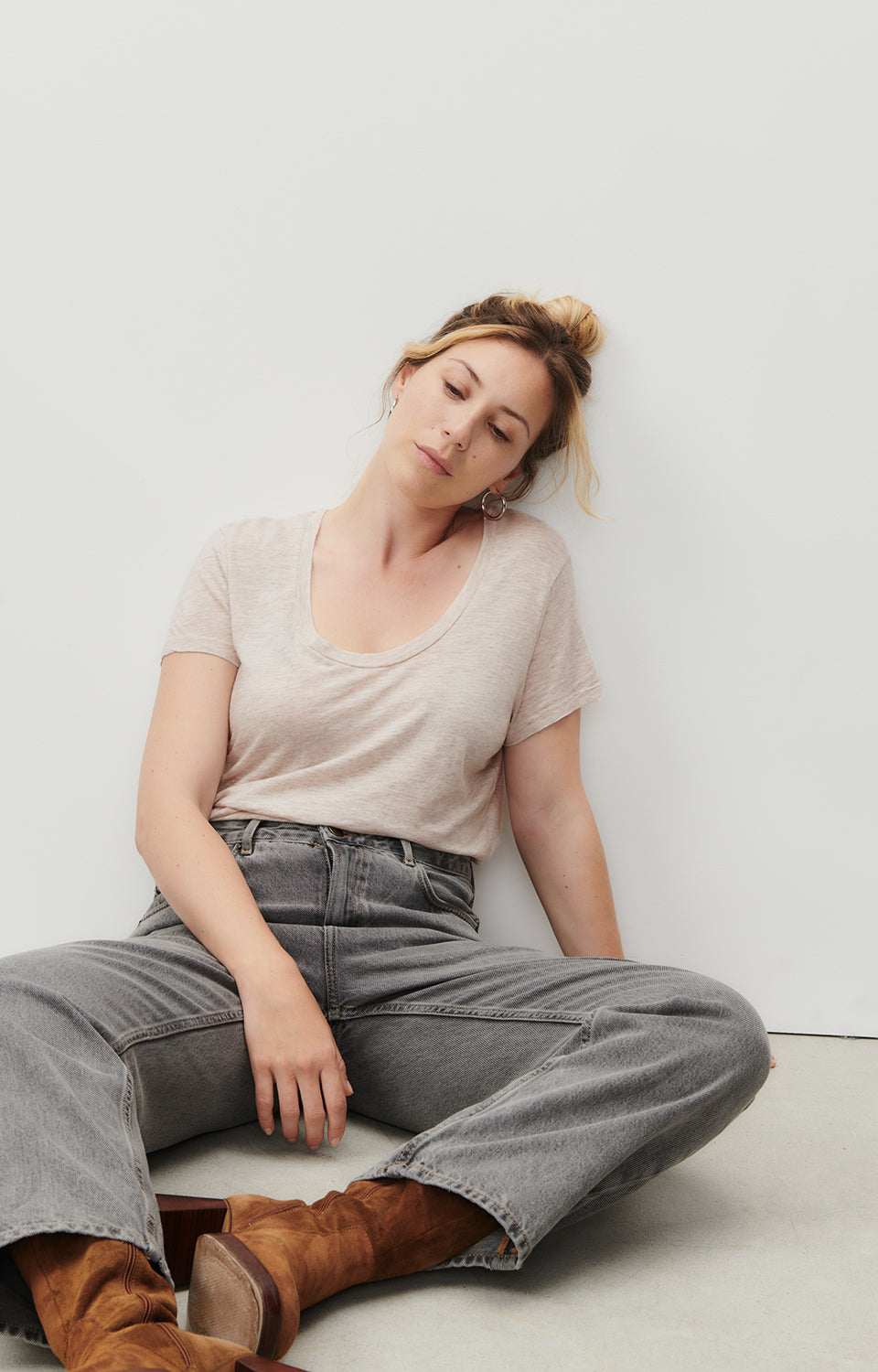 Women Beige Cotton T-Shirt
