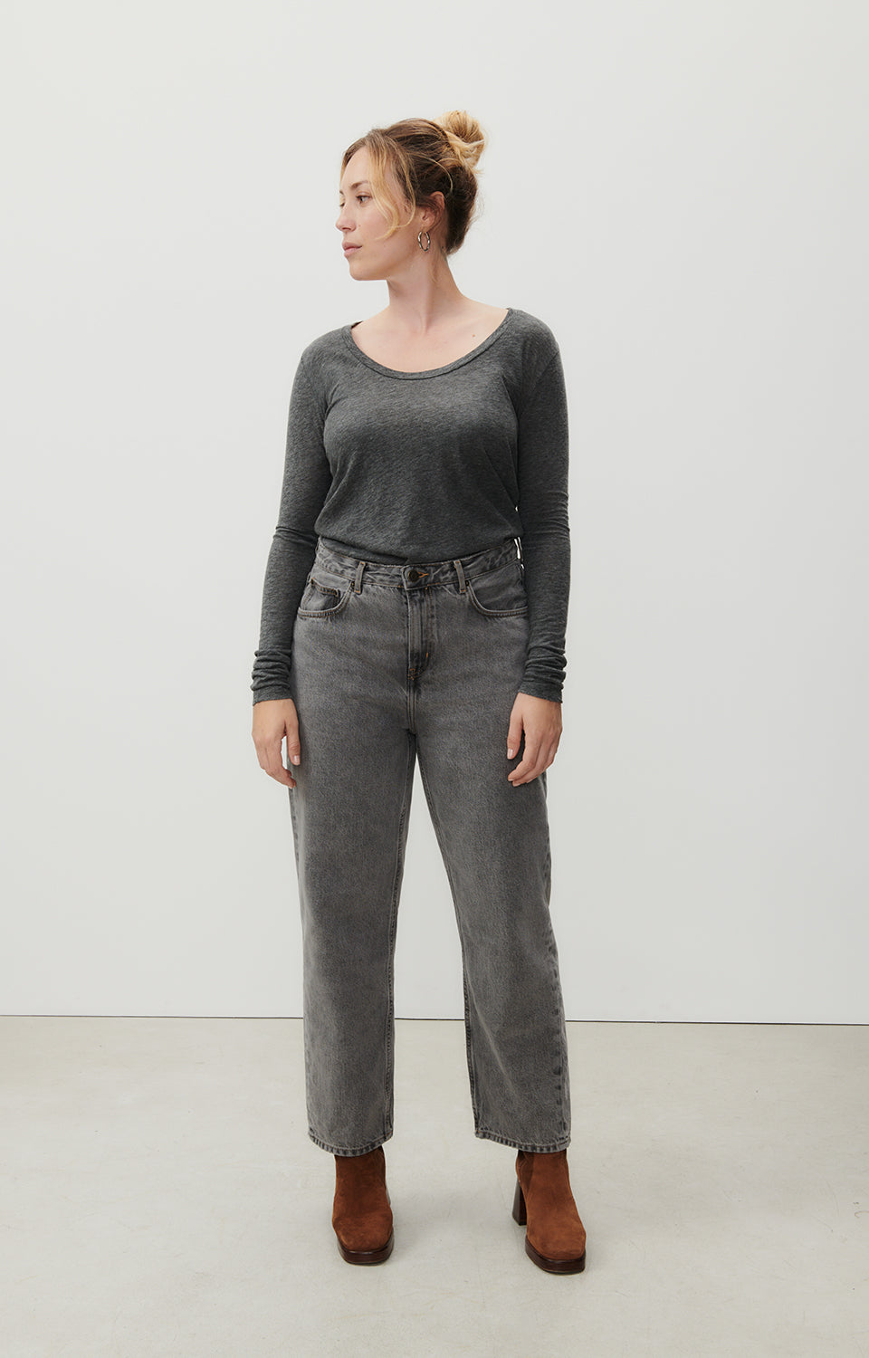 Women Dark Grey Cotton T-Shirt