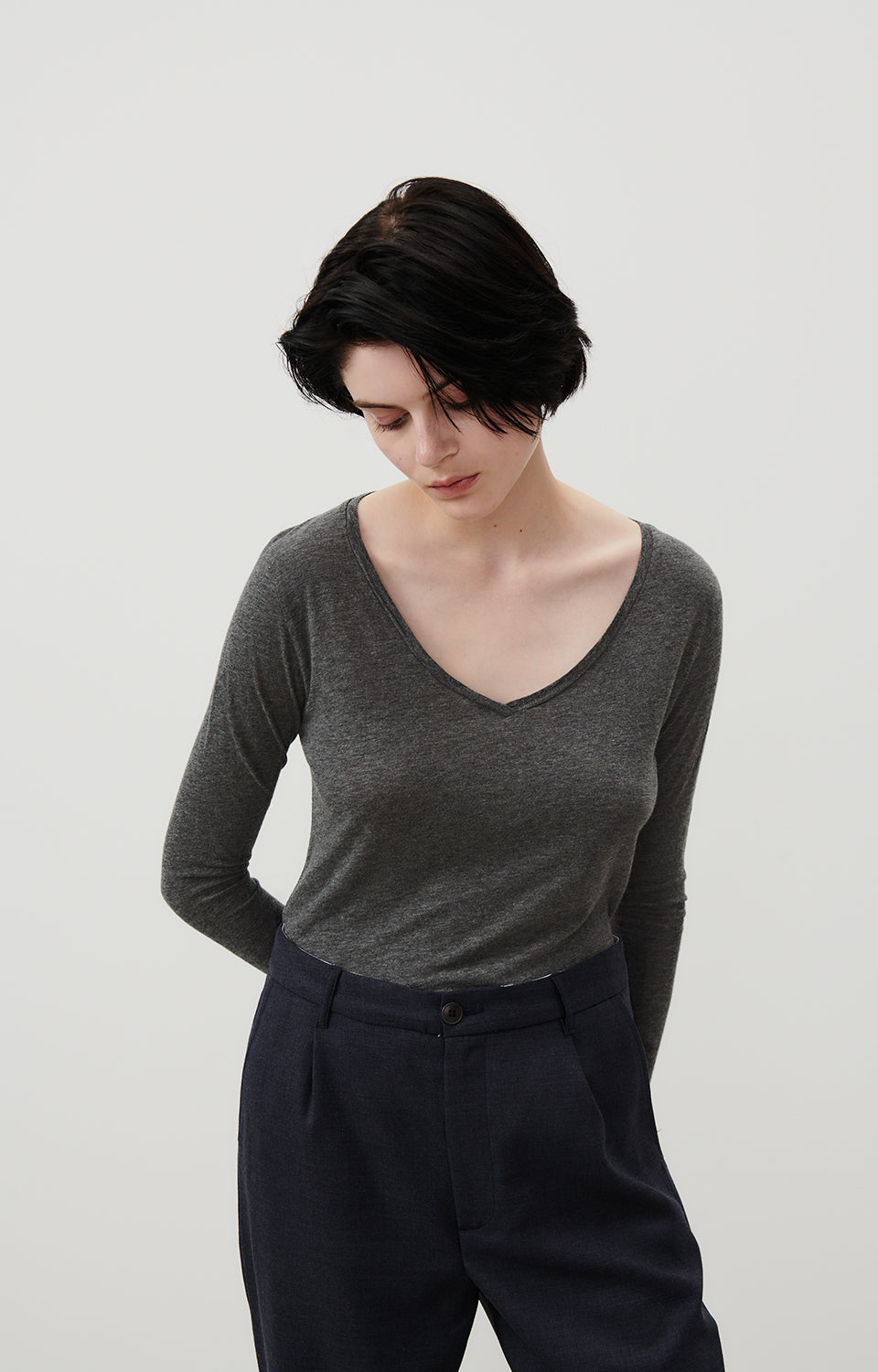 Women Dark Grey Cotton T-Shirt