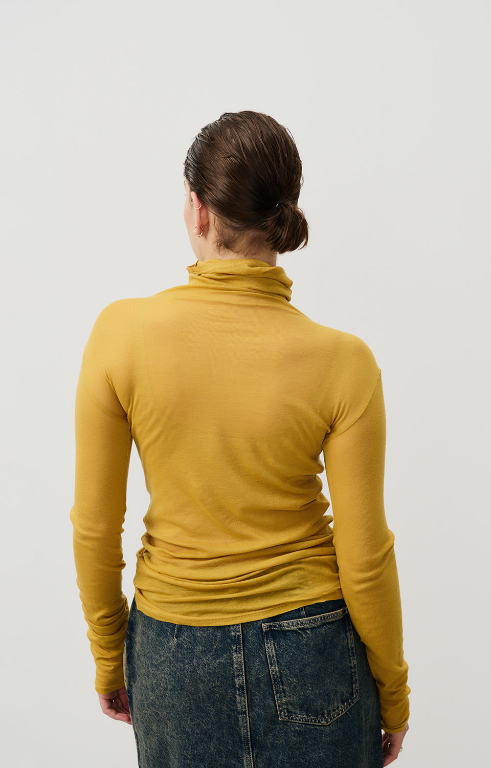 Women Yellow Cotton High Neck T-Shirt