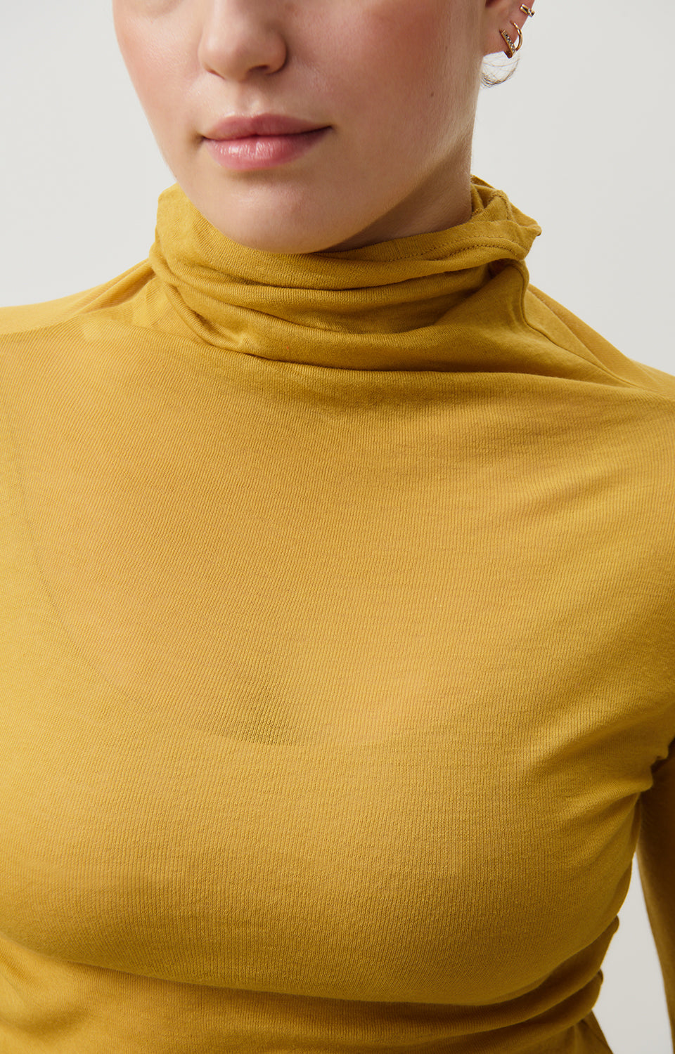 Women Yellow Cotton High Neck T-Shirt